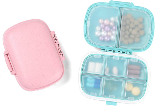 2 PCS Travel Pill Organizer,  8 Compartments Portable Pill Box Small Daily Pill Case Medicine Vitamin Container for Pocket Purse (Blue/Pink)