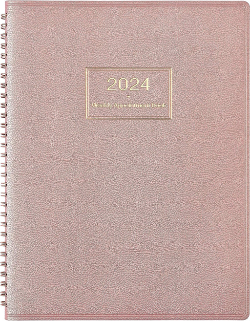 2024 Appointment Book/Planner - Weekly Appointment Book/Planner 2024, Jan 2024 - Dec 2024, 8"X 10", 2024 Daily/Hourly Planner with Tabs, 15-Minute Interval, Flexible Soft Cover - Rose Gold