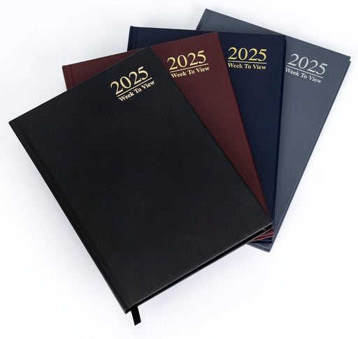 2025 A5 Week to View Diary Full Year Planner Organiser Hardback Cover & Ribbon (Slate)