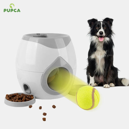 Dog Pet Toys 2 in 1 Tennis Launcher Automatic Throwing Machine Pet Ball Throw Device Interactive Pet Feeder Toy for All Size Dog